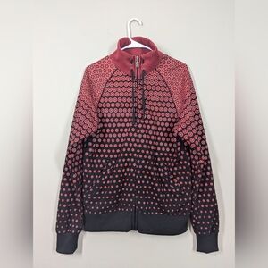 Bauhaus Gear Print Zip Sweater Jacket Red Black Geometric Graphic Size M